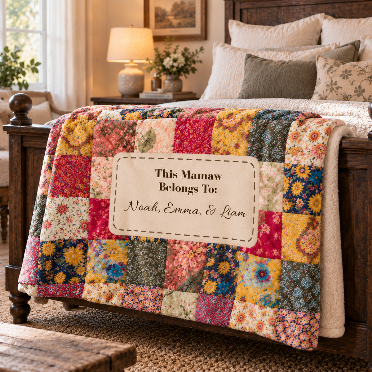 Personalized "Blessed Mamaw" Heirloom Quilt-Style Plush Blanket