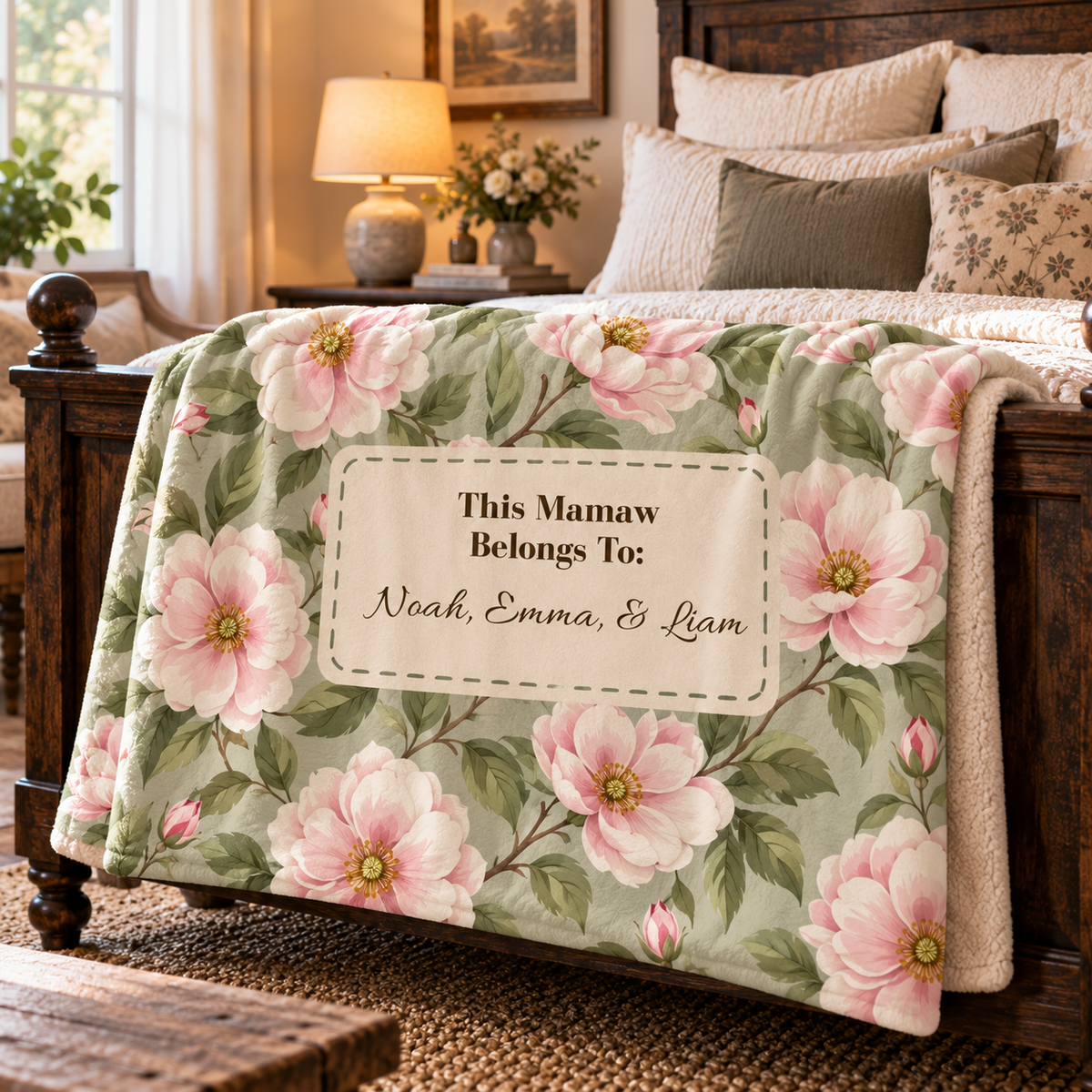 Personalized "Blessed Mamaw" Heirloom Quilt-Style Plush Blanket
