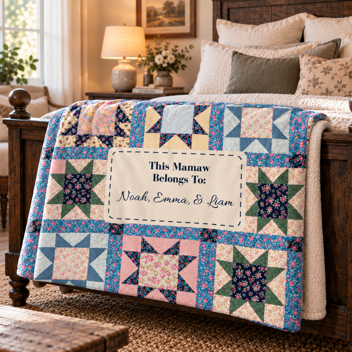Personalized "Blessed Mamaw" Heirloom Quilt-Style Plush Blanket