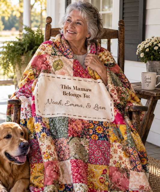 Personalized "Blessed Mamaw" Heirloom Quilt-Style Plush Blanket