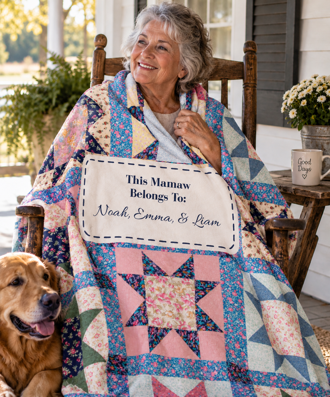 Personalized "Blessed Mamaw" Heirloom Quilt-Style Plush Blanket