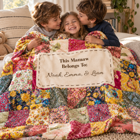 Personalized "Blessed Mamaw" Heirloom Quilt-Style Plush Blanket