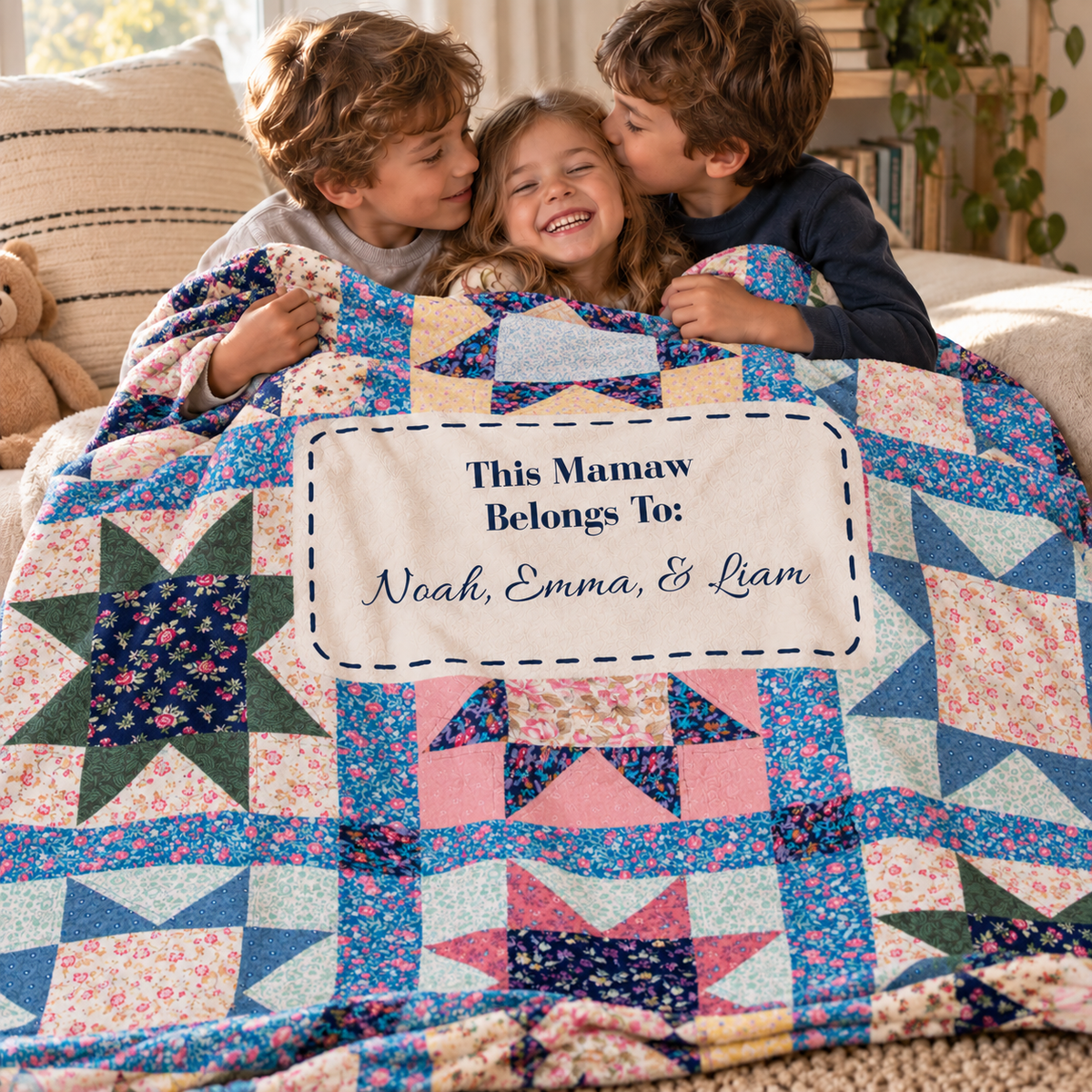 Personalized "Blessed Mamaw" Heirloom Quilt-Style Plush Blanket